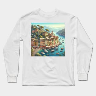 Portofino Italy Illustration Long Sleeve T-Shirt